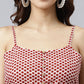 Janasya Women's Red Cotton Shapes Print Flared Western Dress | Swadesiicart