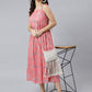 Janasya Women's Pink Cotton Floral Printed Flared Western Dress | Swadesiicart