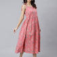 Janasya Women's Pink Cotton Floral Printed Flared Western Dress | Swadesiicart
