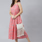 Janasya Women's Pink Cotton Floral Printed Flared Western Dress | Swadesiicart