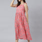 Janasya Women's Pink Cotton Floral Printed Flared Western Dress | Swadesiicart