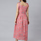 Janasya Women's Pink Cotton Floral Printed Flared Western Dress | Swadesiicart