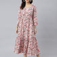 Janasya Women's Peach Cotton Floral Printed Casual Flared kurta - Swadesiicart