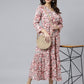 Janasya Women's Peach Cotton Floral Printed Casual Flared kurta - Swadesiicart