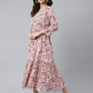 Janasya Women's Peach Cotton Floral Printed Casual Flared kurta - Swadesiicart