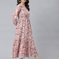 Janasya Women's Peach Cotton Floral Printed Casual Flared kurta - Swadesiicart