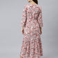 Janasya Women's Peach Cotton Floral Printed Casual Flared kurta - Swadesiicart