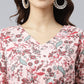 Janasya Women's Peach Cotton Floral Printed Casual Flared kurta - Swadesiicart