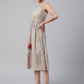 Janasya Women's Mint Green Cotton Floral Printed Tiered Western Dress | Swadesiicart