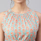 Janasya Women's Mint Green Cotton Floral Printed Tiered Western Dress | Swadesiicart