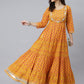 Janasya Women's Mustard Cotton Floral Print Flared Kurta | Swadesiicart