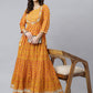 Janasya Women's Mustard Cotton Floral Print Flared Kurta | Swadesiicart