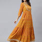 Janasya Women's Mustard Cotton Floral Print Flared Kurta | Swadesiicart