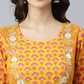 Janasya Women's Mustard Cotton Floral Print Flared Kurta | Swadesiicart