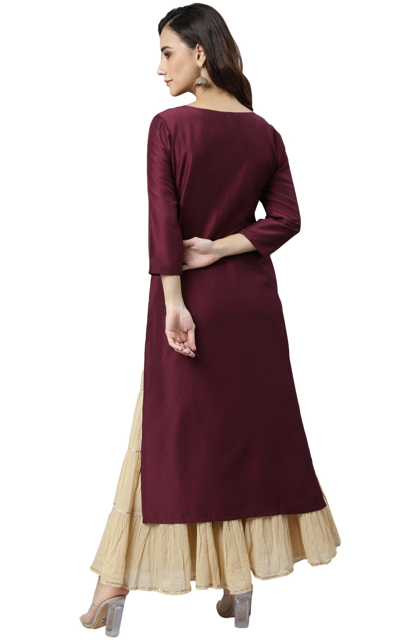 Janasya Wine Poly Silk Solid Straight kurta - Swadesiicart