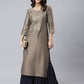 Janasya Women's Taupe Poly Silk Solid Casual Straight kurta | Swadesiicart