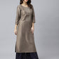 Janasya Women's Taupe Poly Silk Solid Casual Straight kurta | Swadesiicart