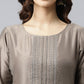 Janasya Women's Taupe Poly Silk Solid Casual Straight kurta | Swadesiicart