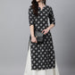 Janasya Women's Black Cotton Floral Printed Casual Straight Kurta | Swadesiicart