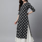 Janasya Women's Black Cotton Floral Printed Casual Straight Kurta | Swadesiicart