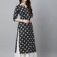Janasya Women's Black Cotton Floral Printed Casual Straight Kurta | Swadesiicart