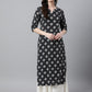 Janasya Women's Black Cotton Floral Printed Casual Straight Kurta | Swadesiicart