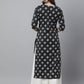 Janasya Women's Black Cotton Floral Printed Casual Straight Kurta | Swadesiicart