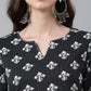Janasya Women's Black Cotton Floral Printed Casual Straight Kurta | Swadesiicart