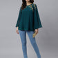 Janasya Women's Teal Blue Georgette Embellished Casual A-Line Top | Swadesiicart