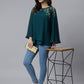 Janasya Women's Teal Blue Georgette Embellished Casual A-Line Top | Swadesiicart