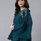 Janasya Women's Teal Blue Georgette Embellished Casual A-Line Top | Swadesiicart