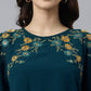 Janasya Women's Teal Blue Georgette Embellished Casual A-Line Top | Swadesiicart