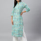 Janasya Women's Mint Green Cotton Floral Printed Casual Straight Kurta | Swadesiicart