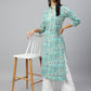 Janasya Women's Mint Green Cotton Floral Printed Casual Straight Kurta | Swadesiicart