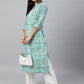 Janasya Women's Mint Green Cotton Floral Printed Casual Straight Kurta | Swadesiicart