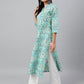 Janasya Women's Mint Green Cotton Floral Printed Casual Straight Kurta | Swadesiicart