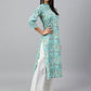 Janasya Women's Mint Green Cotton Floral Printed Casual Straight Kurta | Swadesiicart