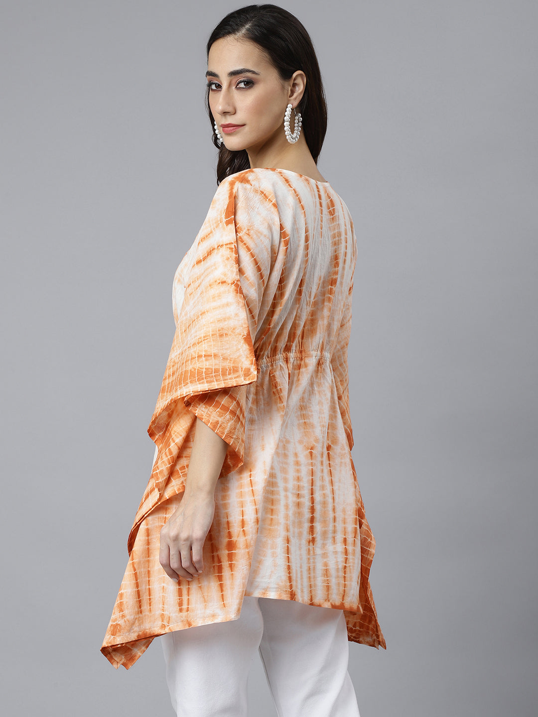 Janasya Women's Rust Cotton Tie dye Kaftan Kaftan Tunic | Swadesiicart