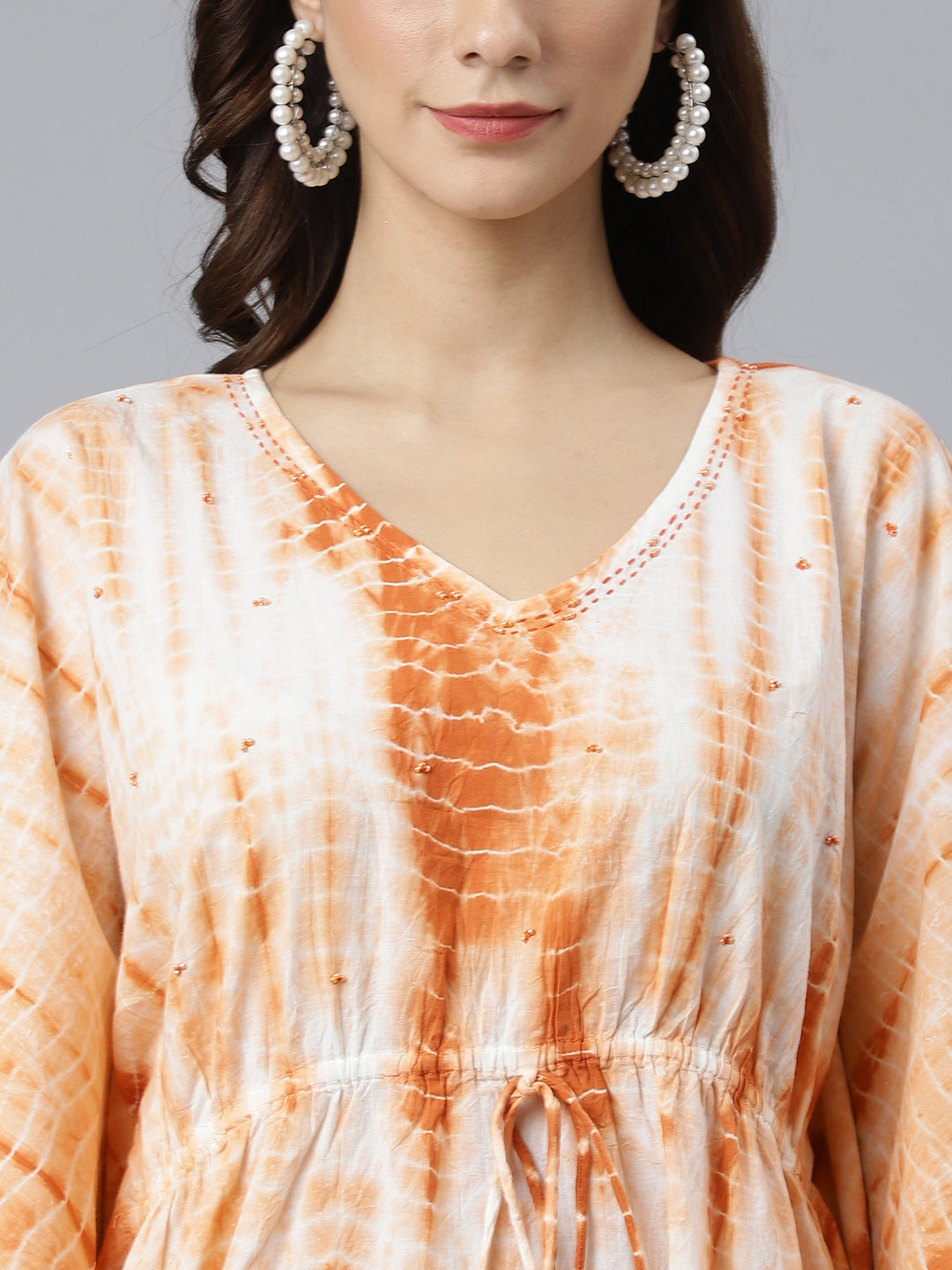 Janasya Women's Rust Cotton Tie dye Kaftan Kaftan Tunic | Swadesiicart