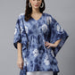 Janasya Women's Navy Blue Cotton Tie dye Kaftan Kaftan Tunic | Swadesiicart
