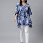 Janasya Women's Navy Blue Cotton Tie dye Kaftan Kaftan Tunic | Swadesiicart