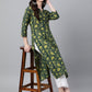 Indian Clothing Janasya Women's Dark Green Cotton Floral Printed Casual Straight Kurta | Swadesiicart