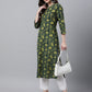 Indian Clothing Janasya Women's Dark Green Cotton Floral Printed Casual Straight Kurta | Swadesiicart