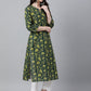 Indian Clothing Janasya Women's Dark Green Cotton Floral Printed Casual Straight Kurta | Swadesiicart