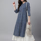 Janasya Women's Indigo Cotton Zig Zag Printed Casual Straight Kurta | Swadesiicart