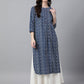 Janasya Women's Indigo Cotton Zig Zag Printed Casual Straight Kurta | Swadesiicart