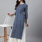 Janasya Women's Indigo Cotton Zig Zag Printed Casual Straight Kurta | Swadesiicart