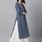 Janasya Women's Indigo Cotton Zig Zag Printed Casual Straight Kurta | Swadesiicart