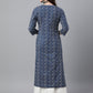 Janasya Women's Indigo Cotton Zig Zag Printed Casual Straight Kurta | Swadesiicart