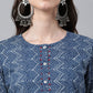 Janasya Women's Indigo Cotton Zig Zag Printed Casual Straight Kurta | Swadesiicart